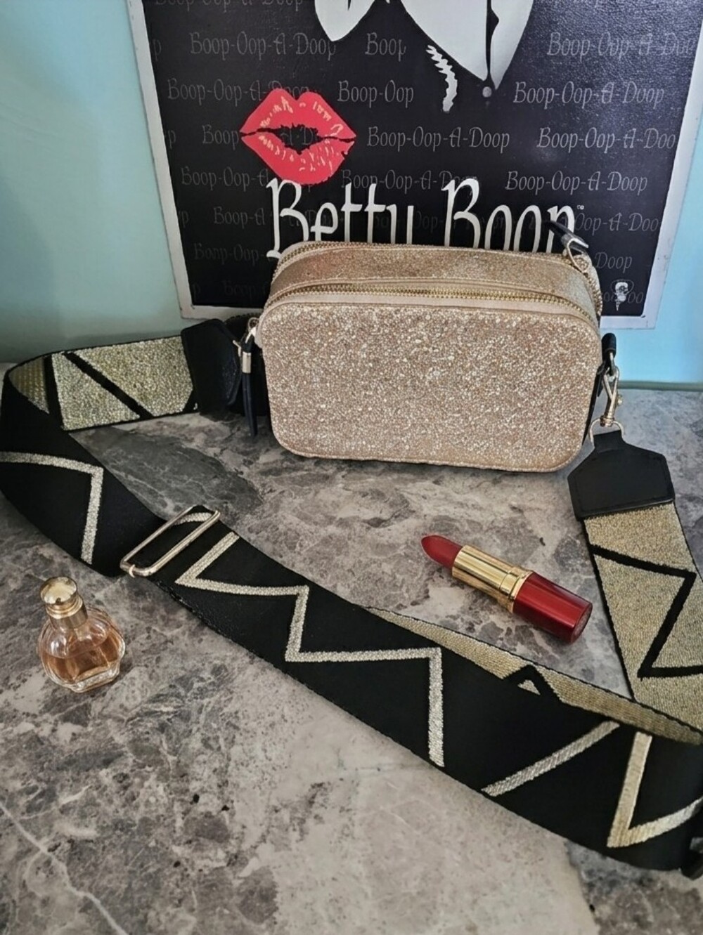 Gold Glitter Crossbody With A Thick Strap